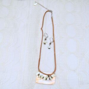 Necklace and Earring Set Women Boho Gift For Her Mock Leather and Shell